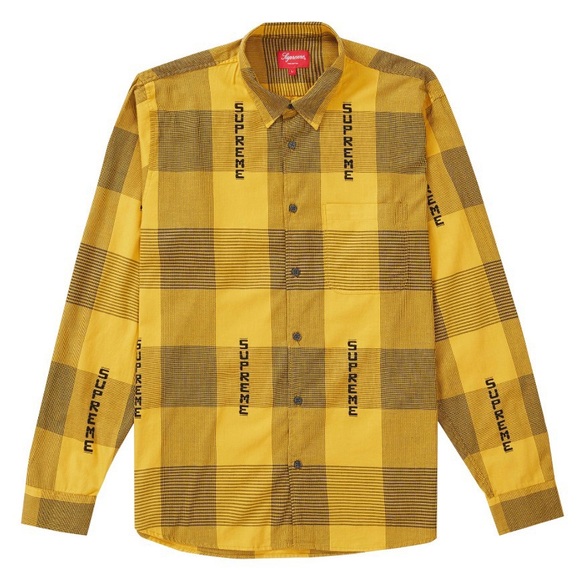 Supreme Logo Plaid Shirt Yellow